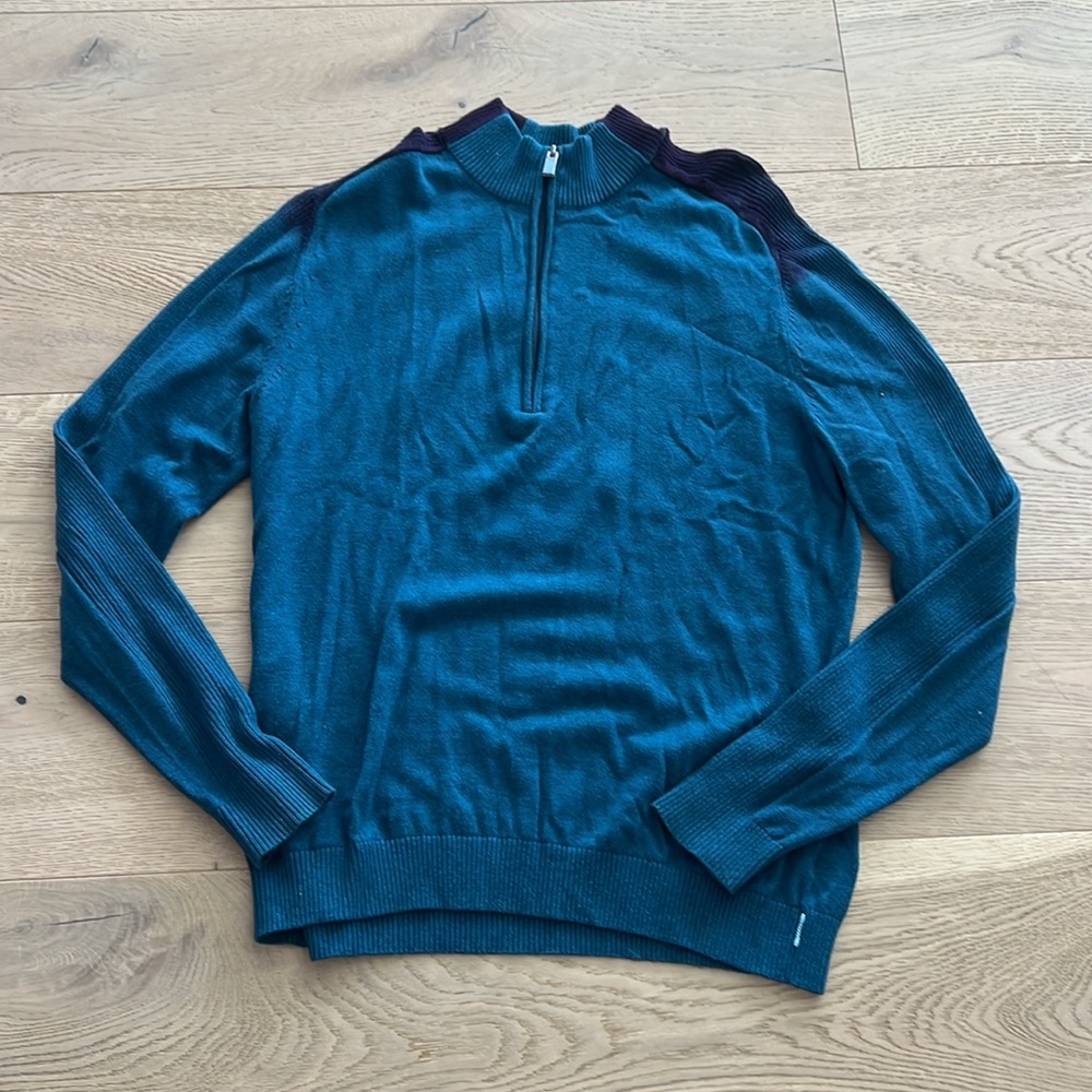 Men's Quarter Zip Sweater Teal Size Large